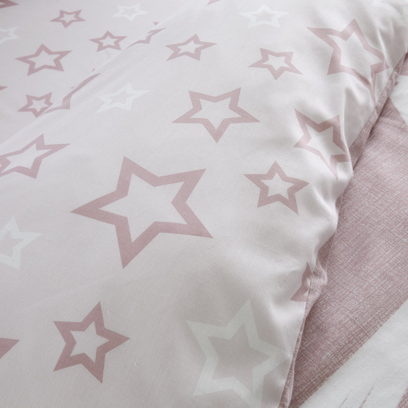 Kids Star Pattern Duvet Cover Set Polycotton Bed Linen with Pillowcases Soft Breathable Quilt Cover Secure Button Closure Easy Care