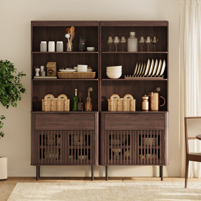 2-In-1 72.8" Tall Kitchen Pantry Cabinet, Wood Bookcase Display Cabinet With Embossed Doors And Adjustable Shelves, Mid-Century Modern Versatile Cupboard For Dining Room, Bedroom