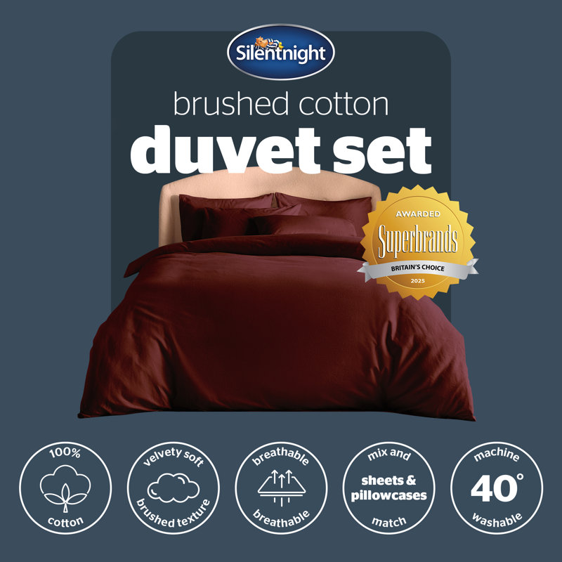 Silentnight Brushed Cotton Duvet Set, Red, Single Duvet Cover Set + 1 Standard Pillowcase