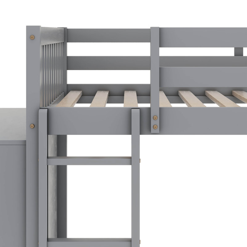 Lit superposé double au-dessus de double avec tiroirs et tablettes, Gris