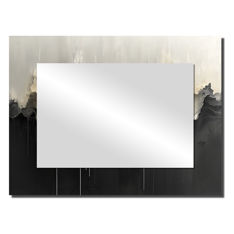 «Black Horizon Uniant Horizons Drip Paint» noir et blanc - reproduction d'art abstraite sur miroir mural, 24 po x 32 po