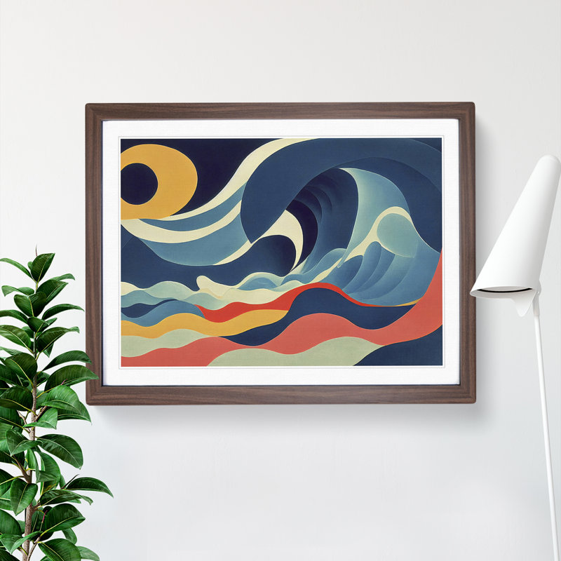 Abstract Ocean Wave Vol.1 - Framed Print, 46cm H x 64cm W x 2cm D, Walnut