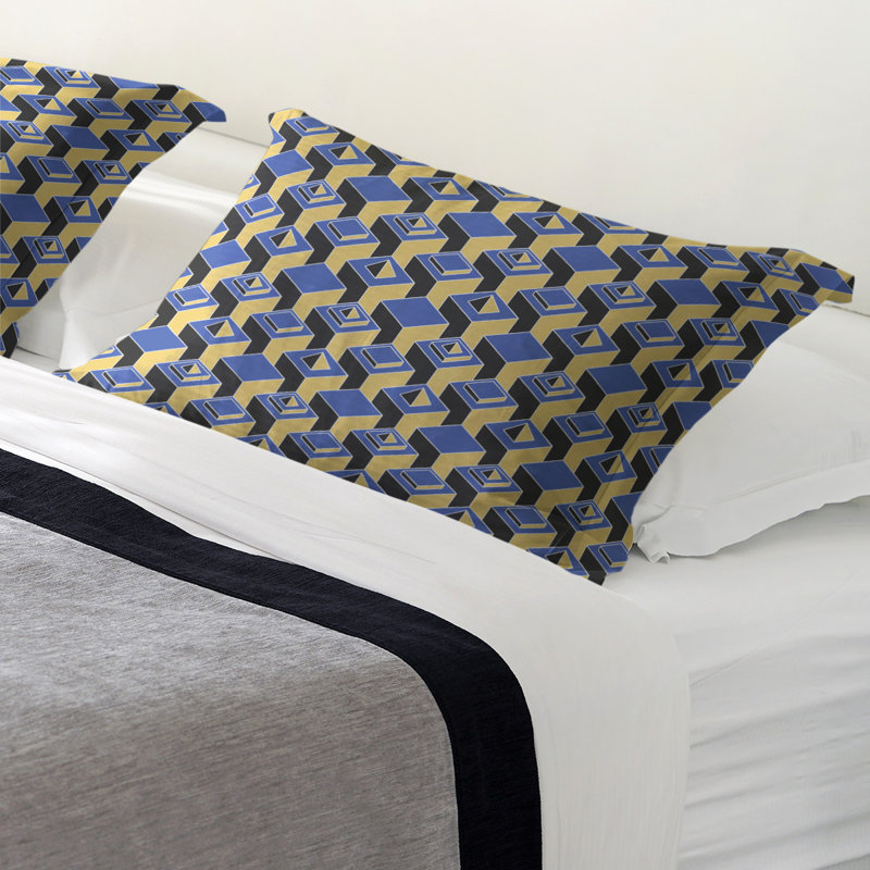 Taie décorative de coussin classique de gratte-ciels, Reine, Polyester, Bleu/jaune