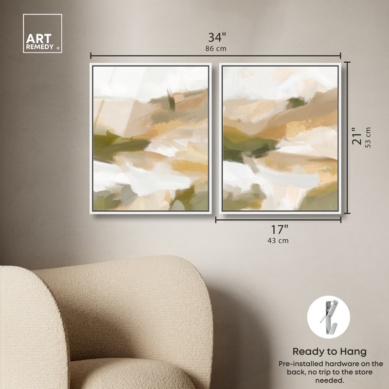 Beige Temptation Duo, ensemble de décorations murales vertes encadrées par Art Remedy, cadre blanc, 16 x 20, Cadre blanc