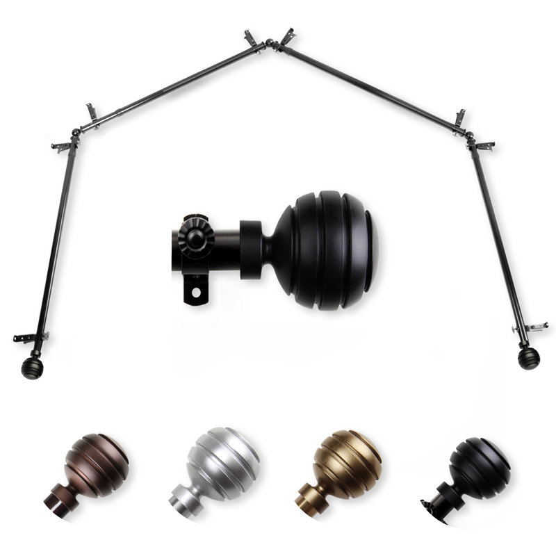 Tringle à rideaux simple pour fenêtre à 4 côtés Pepin, Noir, 28 po à 48 po (chaque côté)