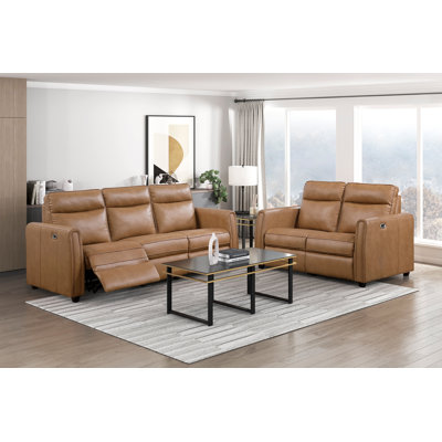Ensemble de canapé inclinable électrique moderne brun 2 pièces avec canapé et causeuse USB Ports Zero