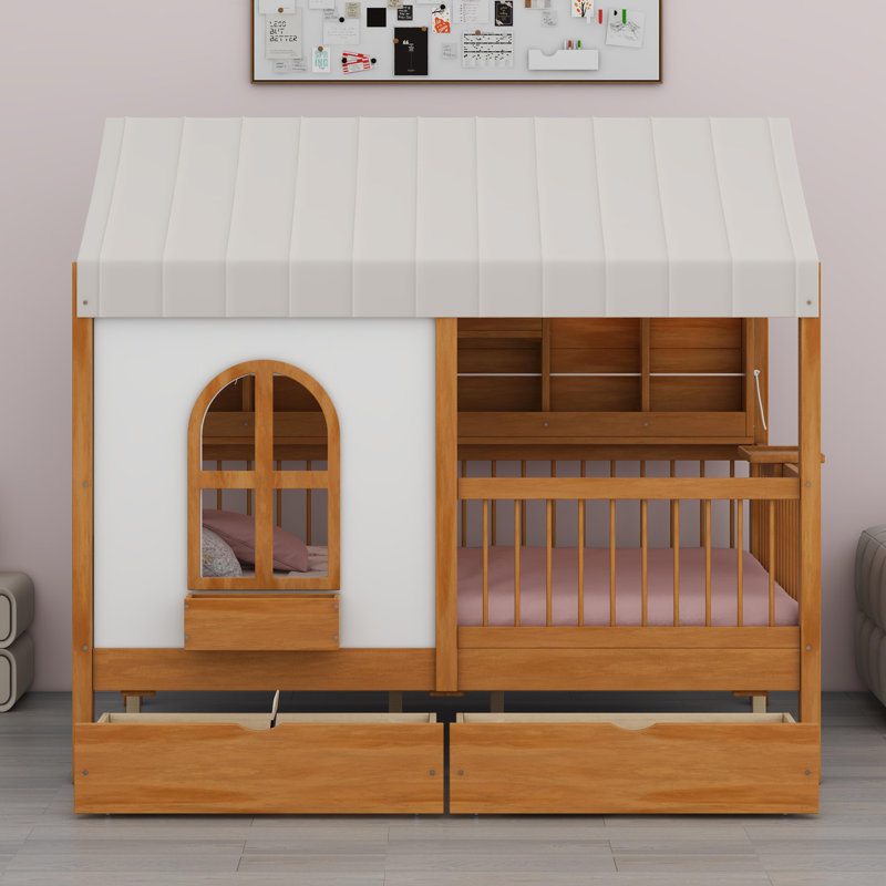 Lit maison avec grands tiroirs, Noyer
