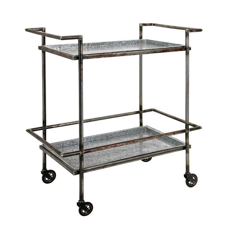 30.7x17.1x34.6" Percy Galvanized Metal Bar Cart in Gray & Black