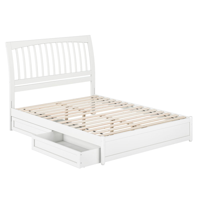 Lit plateforme Imarion avec pied de lit à panneau et tiroirs de rangement, Blanc, Grand