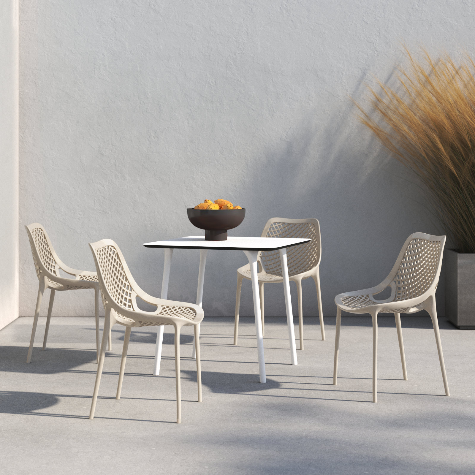 Farrah 31" Patio Dining Set, White/Taupe