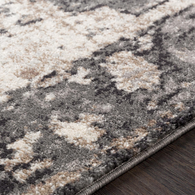 Tapis oriental gris anthracite tissé au métier mécanique Addisyn, Rond 7 pi 10 po