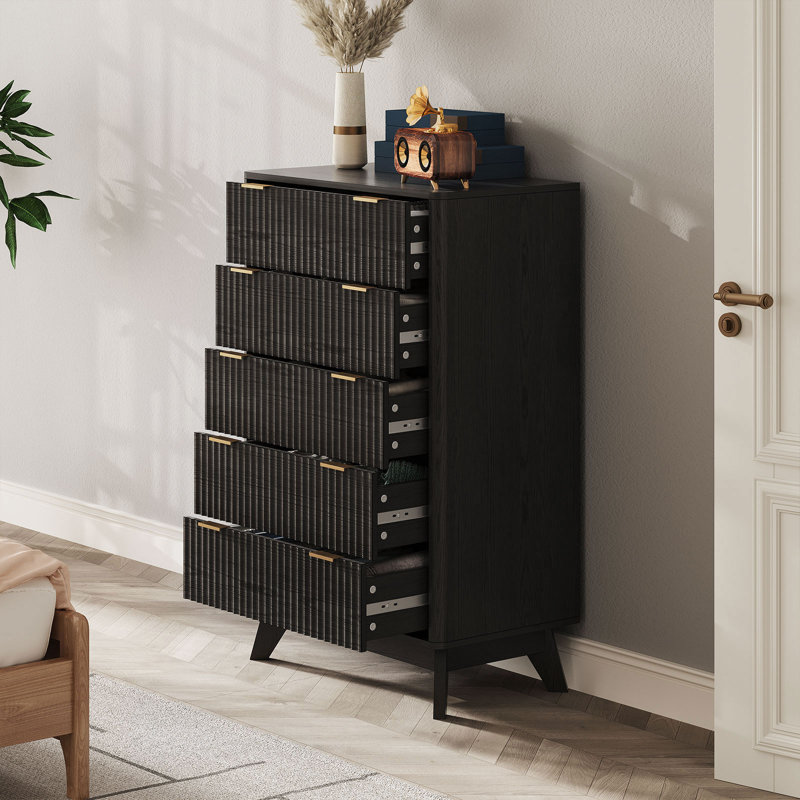 Donati 5-Drawer Dresser, Wood Chest of Drawers, Black