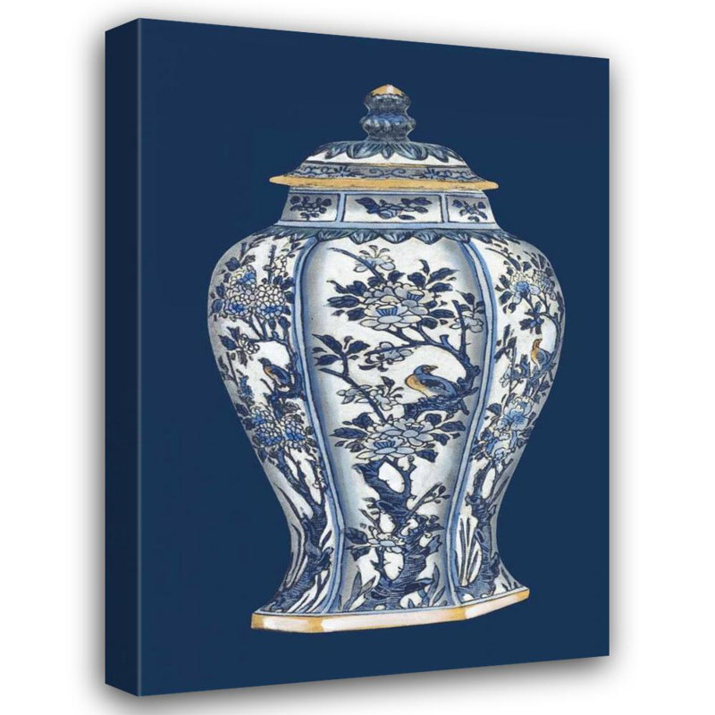 Art sur toile tendu avec Alcott Hill® Vision Studio Gallery: vase en porcelaine bleue et blanche II, H 24 po x l 18 po