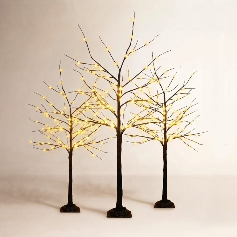  Ensemble de 200 lumières de bouleau 200 lumières DEL, 4 pi, 5 pi, 6 pi avec lumières blanc chaud - Décorations de fêtes de mariage à l'intérieur et à l'extérieur, éclairage des Fêtes (paquet de 3)