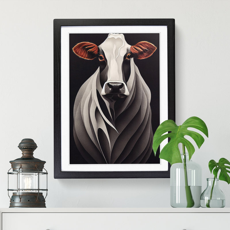 Modern Cow Design - Picture Frame Print, 64cm H x 46cm W x 2cm D, Oak