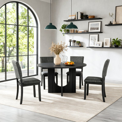 5-Piece Wood Round Dining Table Set For 4, Kitchen Table Set With 4 Upholstered Chairs