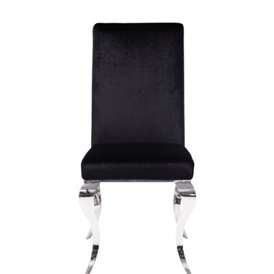 Chaise d'appoint, de 2, tissu noir, acier inoxydable, siège sans accoudoirs, hauteur standard, rembourré, coussin en tissu de qualité, tablier en métal et acier, pieds, épaisseur de 1,2 mm, structure, velours et