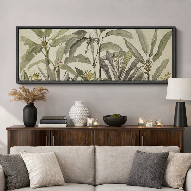 «Tropical Palm Green Banana Leaf Plant Floral Botanical», reproduction sur toile, H 20 po x l 60 po, Noir, noir, noir, noir