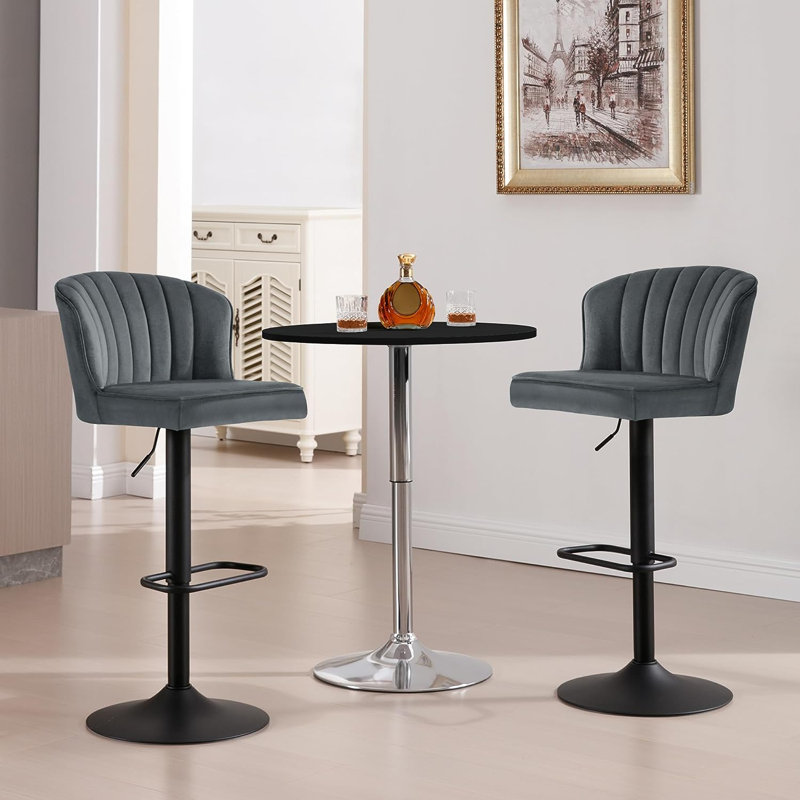 Lorraine Swivel Adjustable Height Counter Stool with Metal Frame, Dark Grey