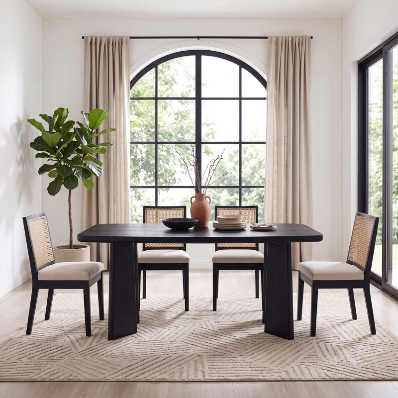 Dining Set Mid-Century Modern Wooden Table & Upholstered Chair Set For Home, Kitchen, Dining Room, 5 Pieces: Table, 4 Chairs