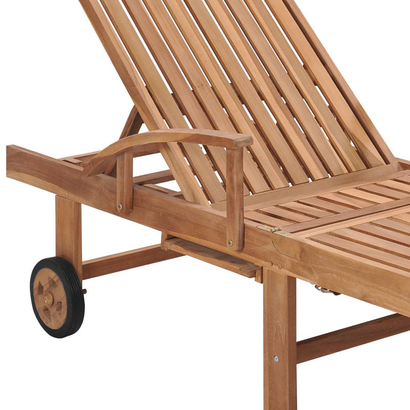 Chaise longue simple en teck avec coussins 78 po Doucet, Rouge, 1
