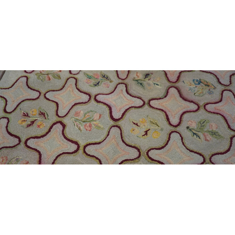 Antique Four Pointed Star Design American Folk Art Hooked Rug