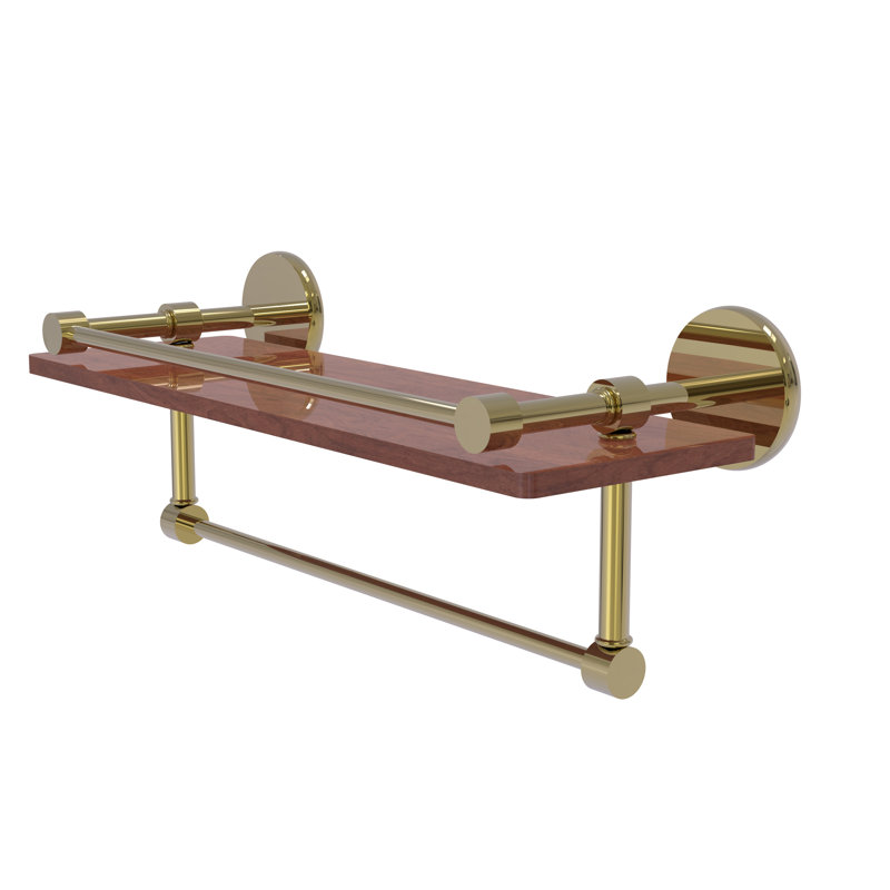 Dalston Bracket Shelf with Towel Bar, Unlacquered Brass, 5"H x 16" W x 5" D