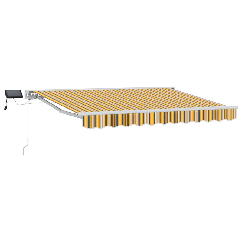 VidaXL Polyester Cover Retractable Patio Awning, Yellow/Grey, Striped, 165cm H x 250cm W x 200cm D