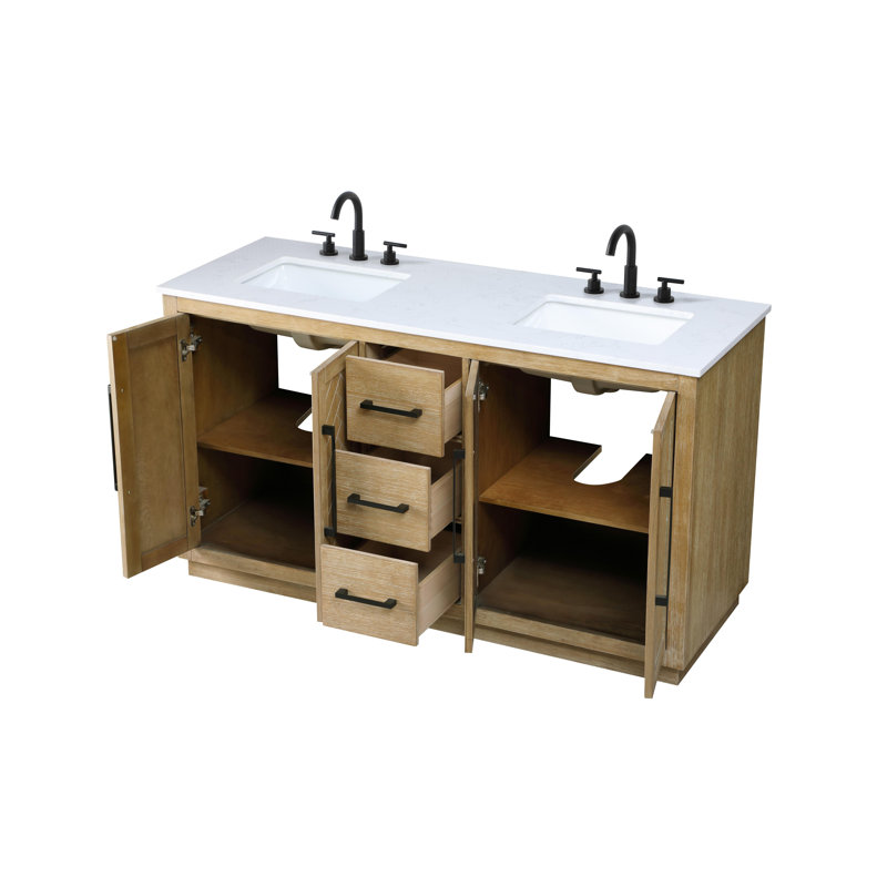 Meuble-lavabo double 72 po, Lin chêne, 60"