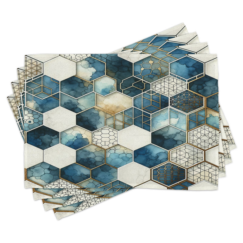 Dark Turquoise and Ivory Watercolor Honeycomb Placemat Set
