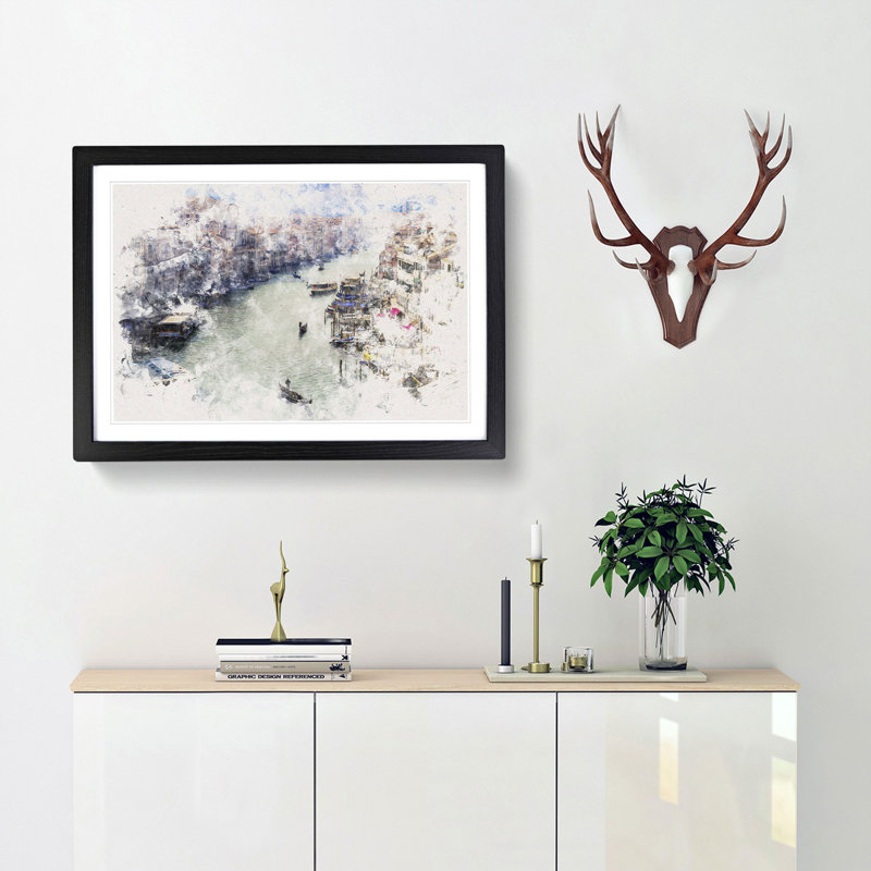 Grand Canal in Venice Italy - Picture Frame Painting Print, Black Framed, 62cm H x 87cm W x 2cm D