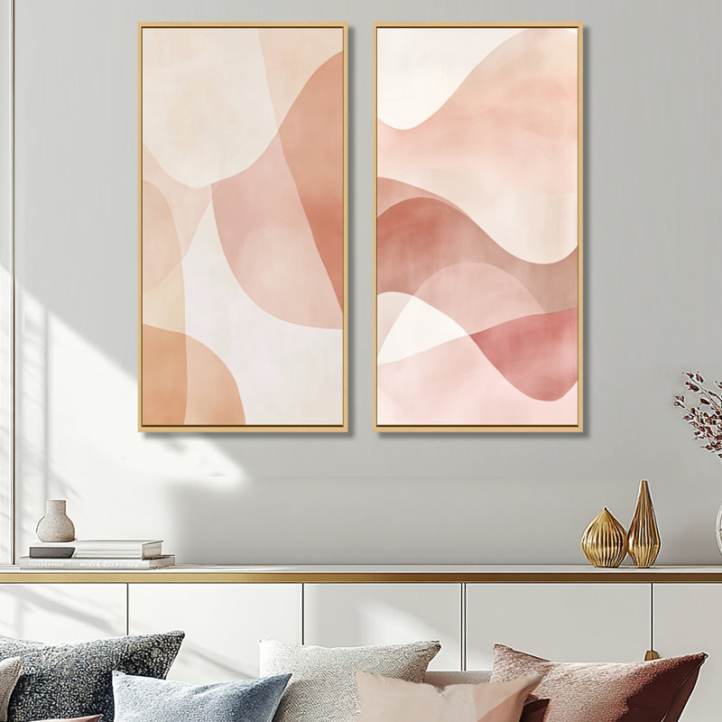 «Blush Minimalist», art mural 2 pièces, toile neutre neutre, couches minimalistes rosées, H 40 po x l 40 po
