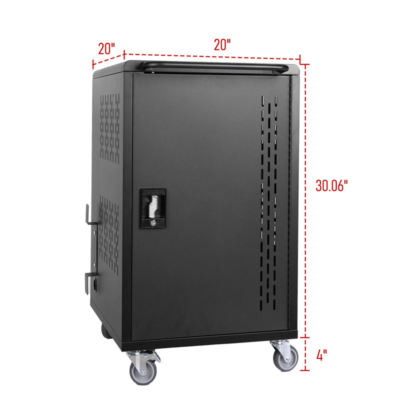 32 Bay Mobile School Charging Cart Station For Chromebook, Tablet And Laptop Computer With Power Strip Included, Black