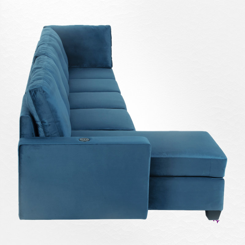 Canapé modulaire rembourré 4 pièces Ozie, Mélange de polyester bleu