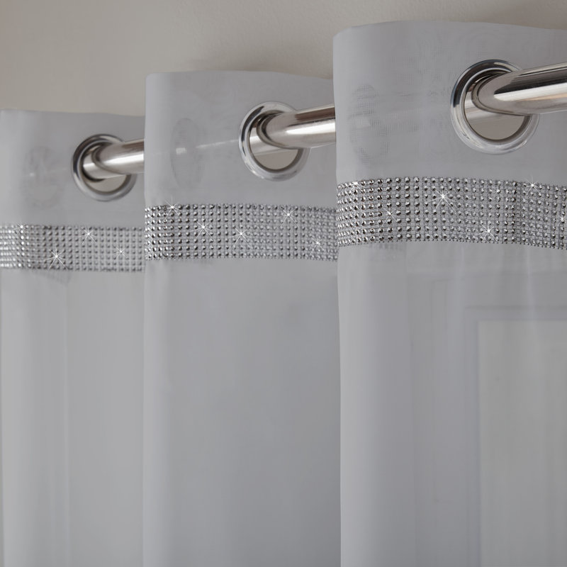Odom Sheer Curtain Single Panel, Silver, 145 W x 137 D cm
