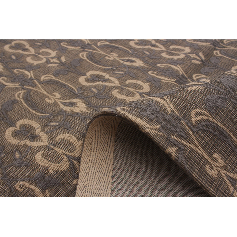 Tapis unique en chenille noué à la main gris et brun style collage années 2010 de 4 pi 7 po x 6 pi 7 po Poyen