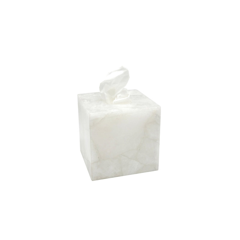 Boîte à mouchoirs en cristal de roche de qualité supérieure (quartz neige)