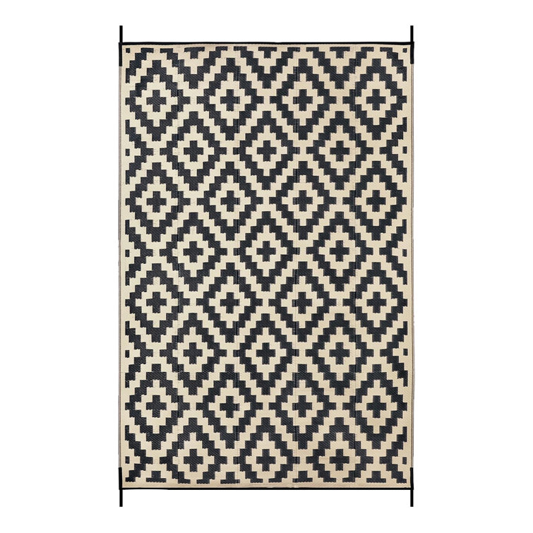 Geometric Black and Beige Outdoor Rugs with Cross Pattern