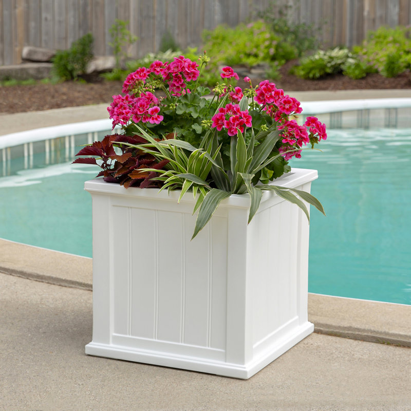 Selevae Resin Planter Box with Water Reservoir, White, 20" H x 20" W x 20" D