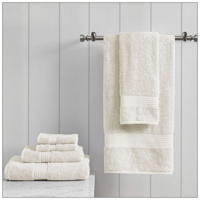 Ensemble de 6 serviettes de bain unies Madison Park Ivory 100 % coton biologique