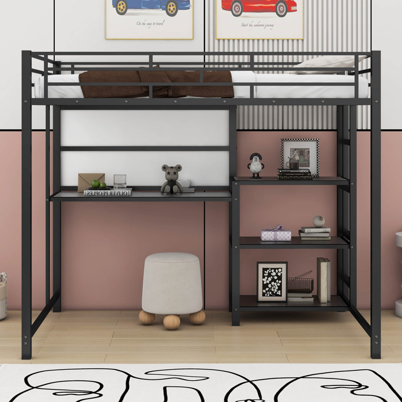 Femke Loft Bed with Desk, Bookcase and Whiteboard  by Isabelle & Max, Full, Black