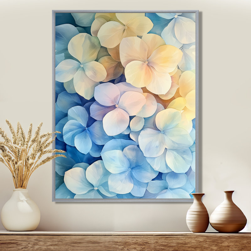 «Abstract Hydrangea Horizon Of Simplicity I», art mural sur toile, H 32 po x l 24 po, Reproduction avec cadre flottant