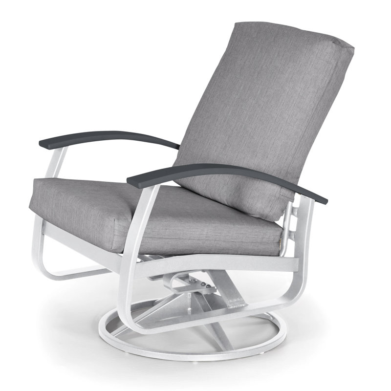 Askar Swivel Powder Coated Aluminum Outdoor Lounge Chair, Canvas Granite Sunbrella® Canvas, Classic Graphite P30, Gloss White