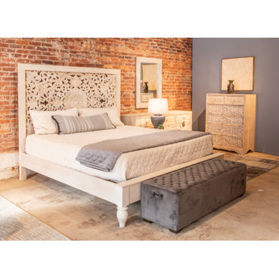 Haveli King Bed in Carved Heirloom White
