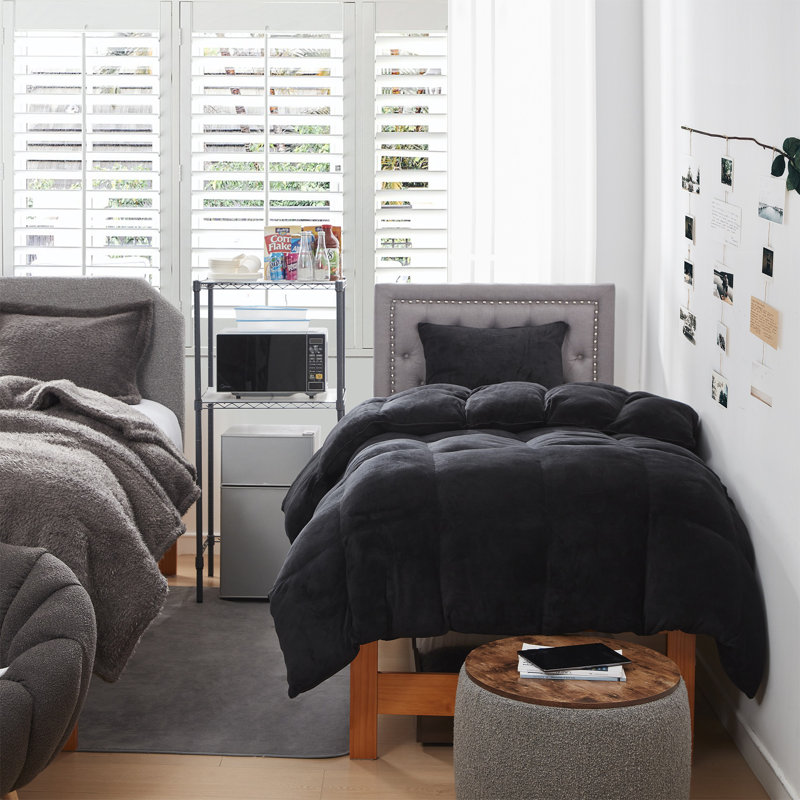 Ensemble d'édredon en microfibre 5 pièces, Édredon pour lit simple TG + 1 taie décorative, Noir