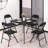 Folding Card Table And Chair Set Of 5 Foldable With Padded Upholstery Tabletop, Metal, Black