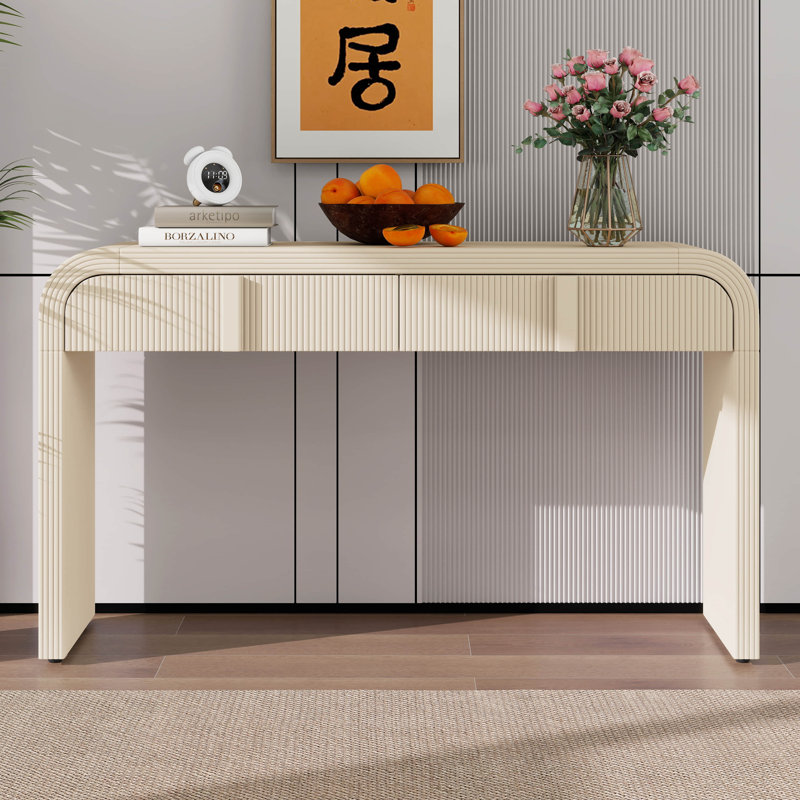 Console avec 2 tiroirs rainurés, tables de canapé modernes avec des courbes arrondies uniques et une surface lisse