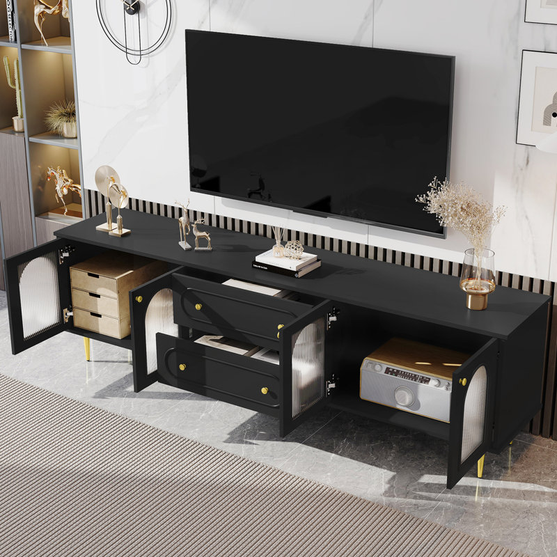 Meuble télé avec portes en verre cannelé