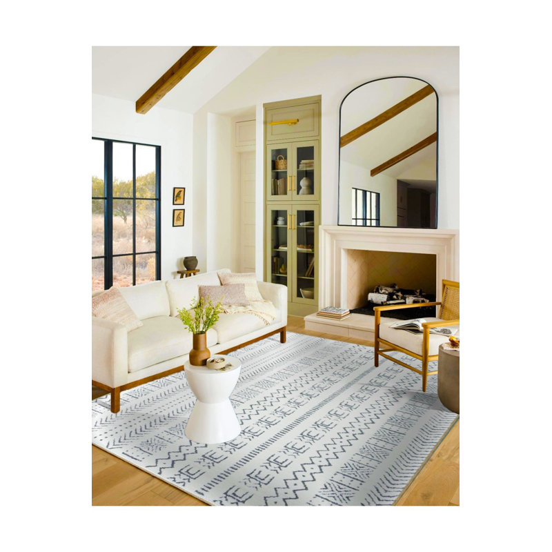 Tapis décoratif bleu à motif géométrique excentrique lavable à la machine, Sous-tapis carré 3 pi 3 po inclus