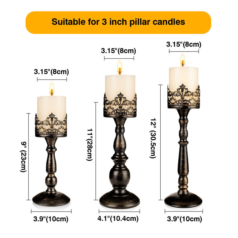 Gothic Candle Stand Set, Distressed Black